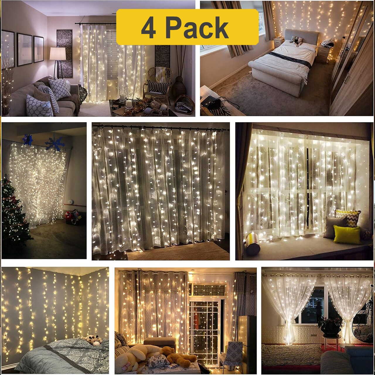 Dreamy Window LED Curtain Lights, 48 Lights, Warm Glow, Easy Hanging